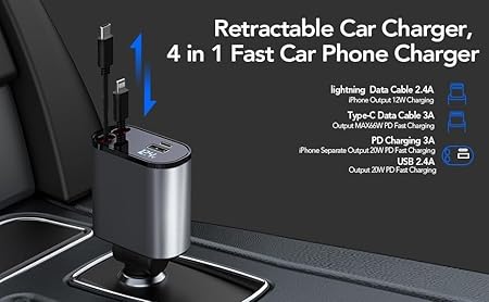 120W Retractable Car Charger 4 in 1