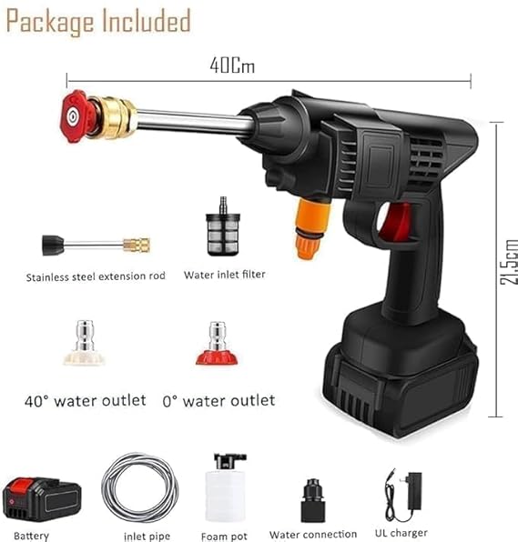 (Double Battery) Cordless Portable Wireless Pressure Washer Gun 48V 12000mAh High Pressure Water Gun for Car Wash and Bike Cleaning with Adjustable Nozzle and 5M Hose Pipe
