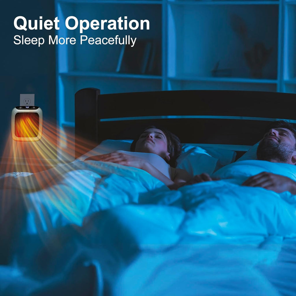 800W Convenient Wall Outlet Heater with Adjustable Thermostat Programmable 12 Hour Timer Auto Shut-Off - Mini Ceramic Heater Quiet and Space Saving