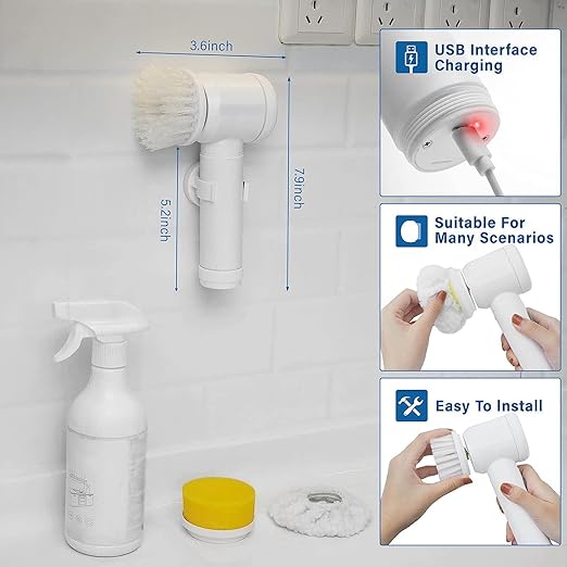 Multi-Functional Electric Cleaning Brush 5 in 1 Magic Power Scrubber Household Cleaning Tools Spin Scrubber with Buffer Polisher, for Bathroom, Shower, Tub, Kitchen Floor