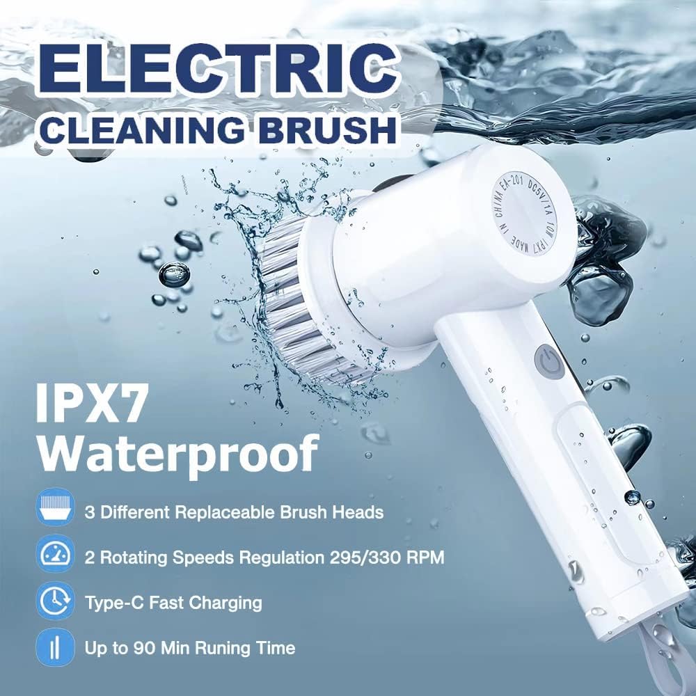 Multi-Functional Electric Cleaning Brush 5 in 1 Magic Power Scrubber Household Cleaning Tools Spin Scrubber with Buffer Polisher, for Bathroom, Shower, Tub, Kitchen Floor