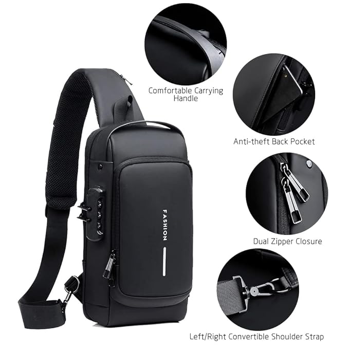 Anti Theft Sling Bag for Men & Women Black