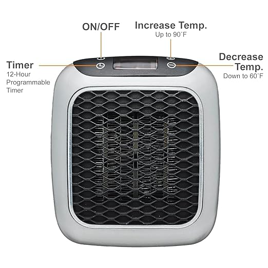 800W Convenient Wall Outlet Heater with Adjustable Thermostat Programmable 12 Hour Timer Auto Shut-Off - Mini Ceramic Heater Quiet and Space Saving