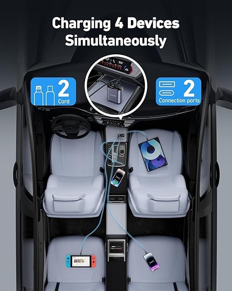 120W Retractable Car Charger 4 in 1