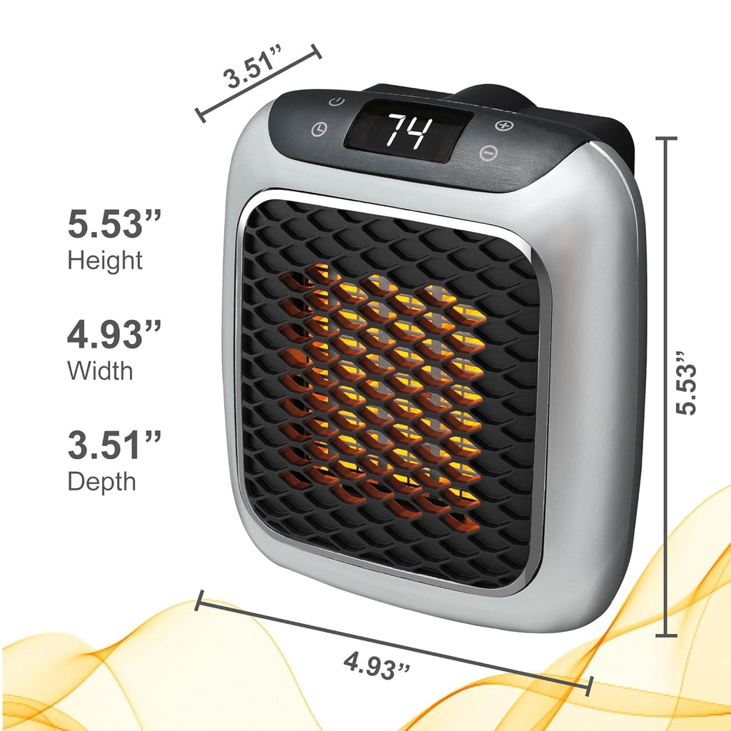 800W Convenient Wall Outlet Heater with Adjustable Thermostat Programmable 12 Hour Timer Auto Shut-Off - Mini Ceramic Heater Quiet and Space Saving