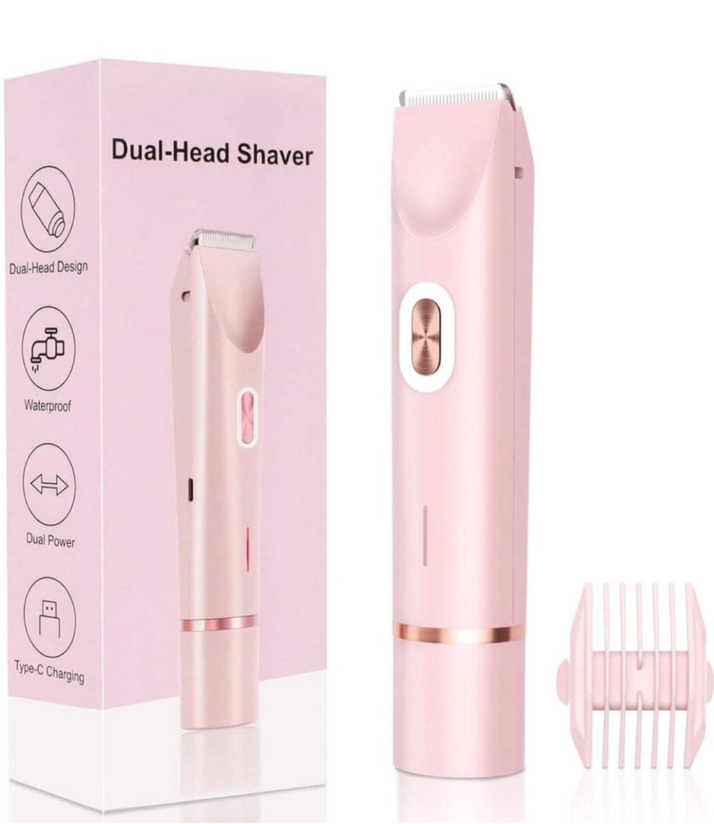 Dual Head Shaver 2 in 1 Women Electric Bikini Trimmer, IPX7 Waterproof Rechargeable Hair Razor for Body Face, Wet & Dry Use Hair Removal