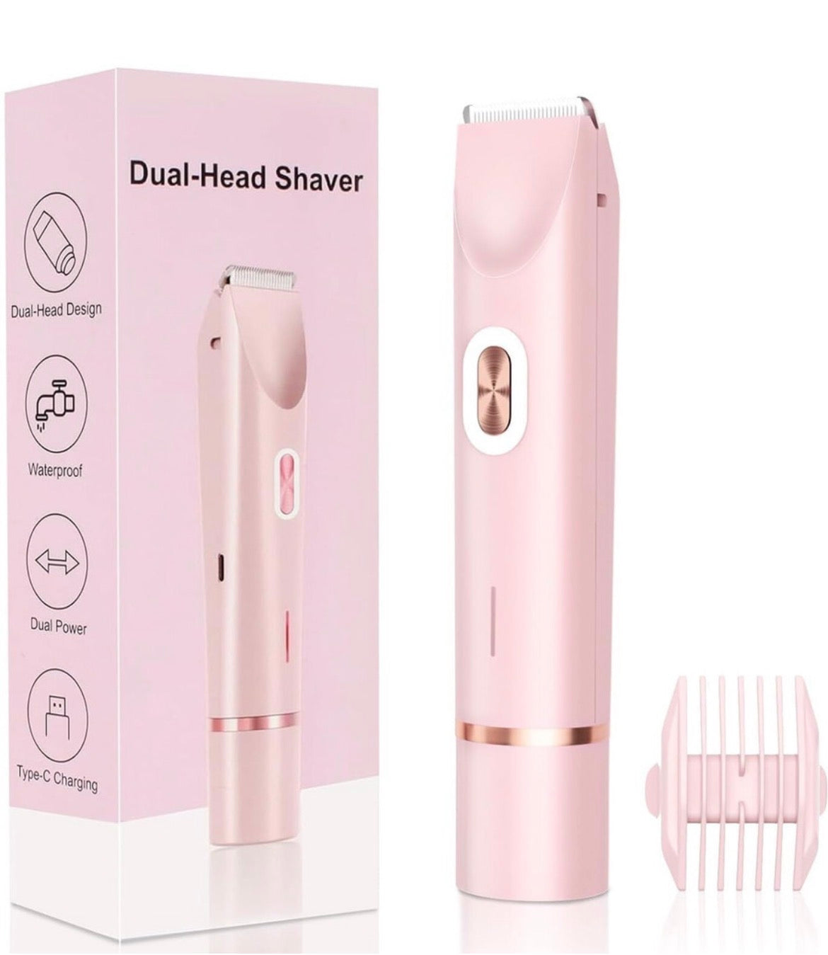Dual Head Shaver 2 in 1 Women Electric Bikini Trimmer, IPX7 Waterproof Rechargeable Hair Razor for Body Face, Wet & Dry Use Hair Removal